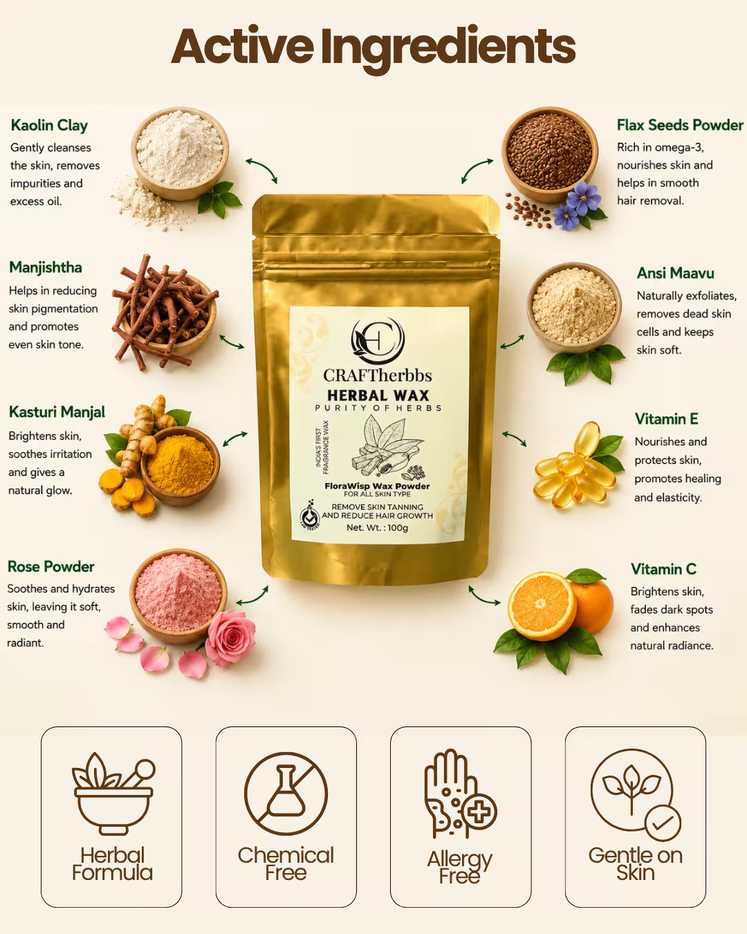 Herbal FloraWisp Pain Free Full Body Wax Powder | 100g