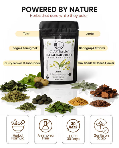 Herbal Hair & Beard Color | Black | NO AMMONIA | 50g