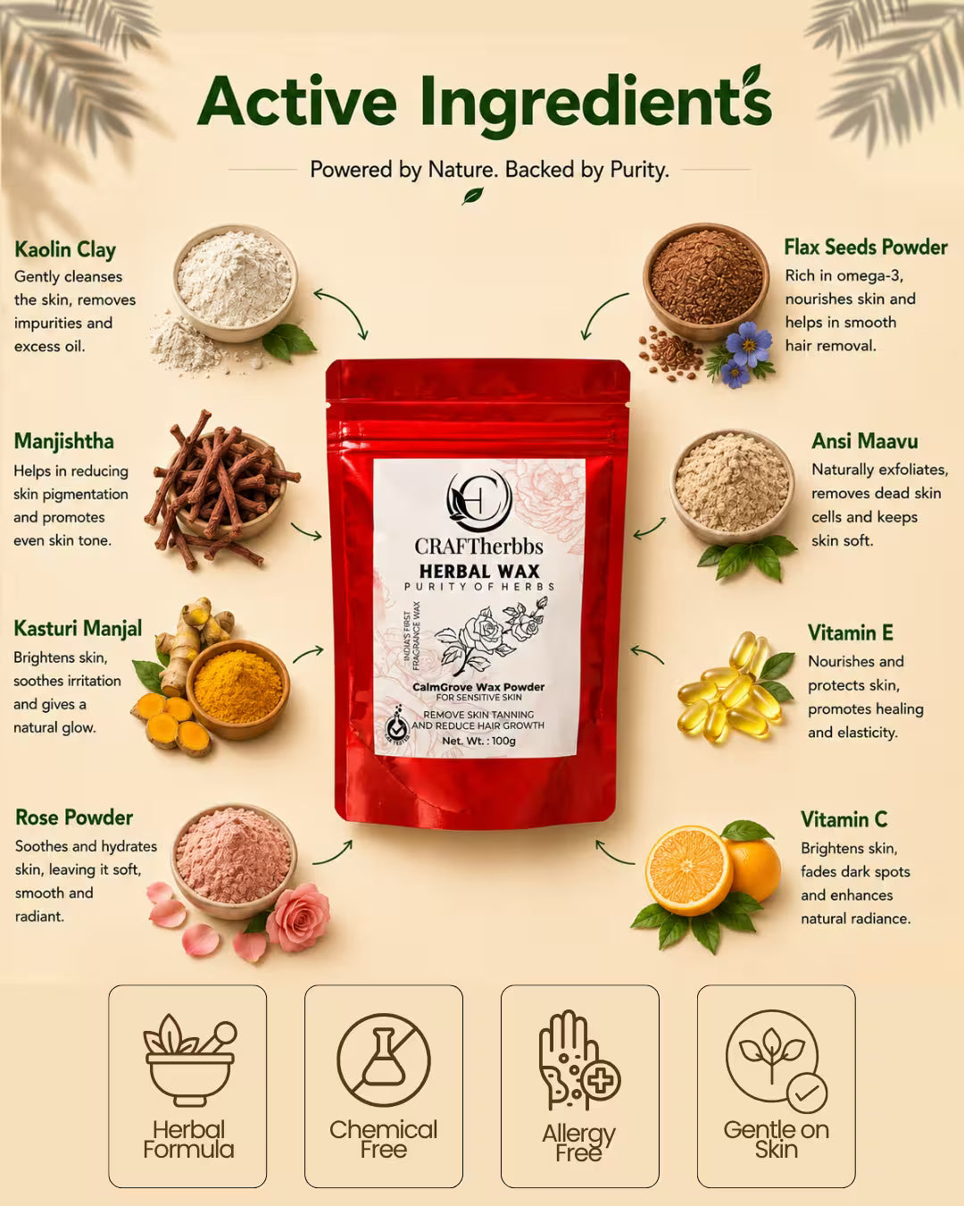 Herbal CalmGrove PAIN FREE Full Body Wax Powder | 100g